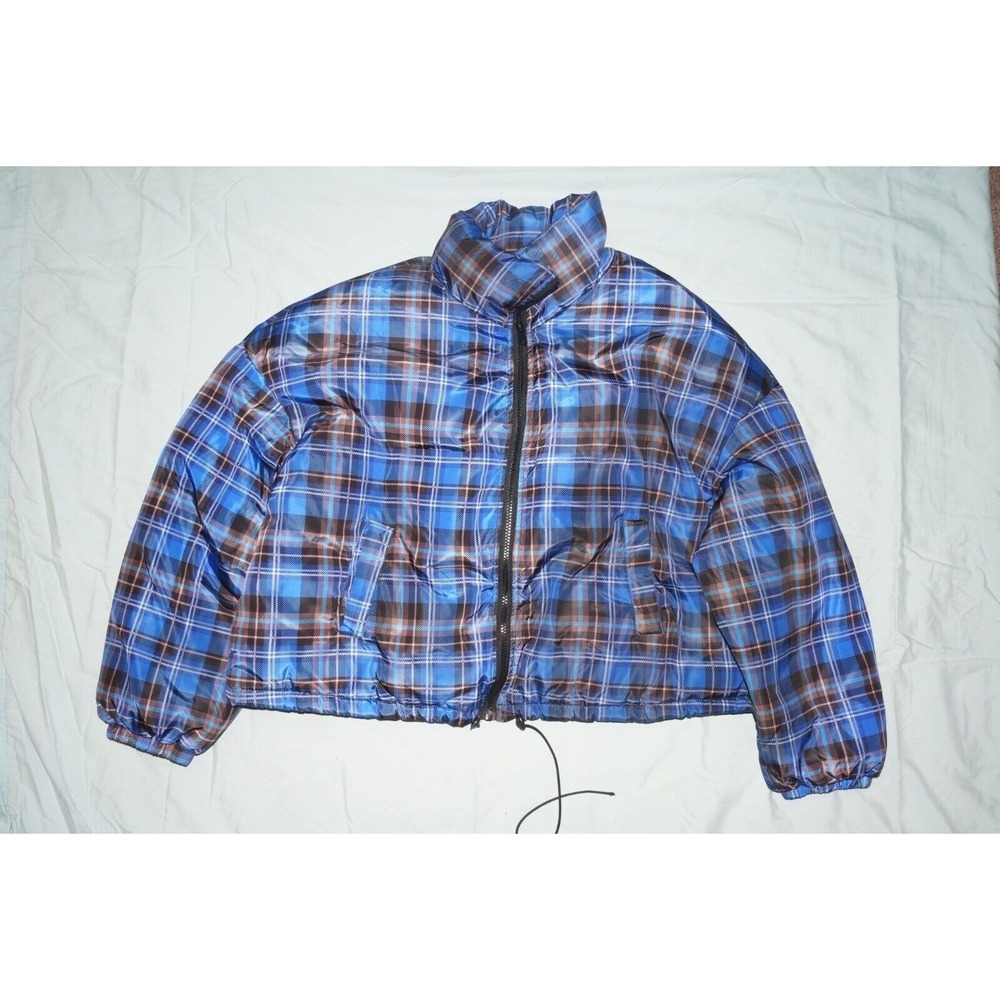 Shein Women's Blue Crop Puffer Coat Size XL